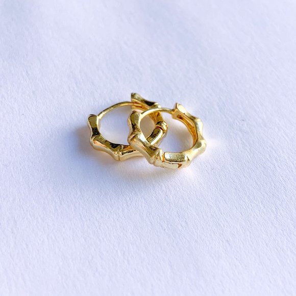 COPY - MINI GOLD HOOPS SMALL BAMBOO GOLD HOOPS - Picture 3 of 5